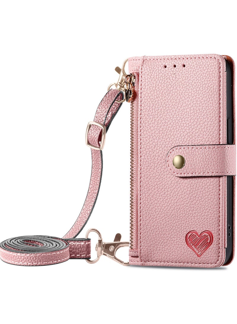 Wallet Style Phone Case for iPhone16 Pro Max 2024 5G Zipper Pocket Wallet with Shoulder Strap Wrist Strap, PU Leather Stand RFID Flip Card Holder - Image 1
